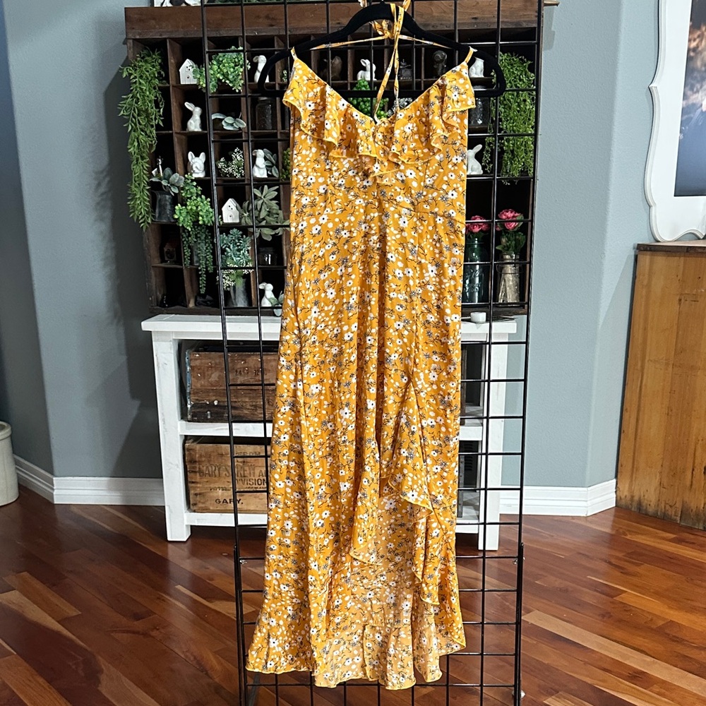 SHEIN Yellow Floral Maxi Dress